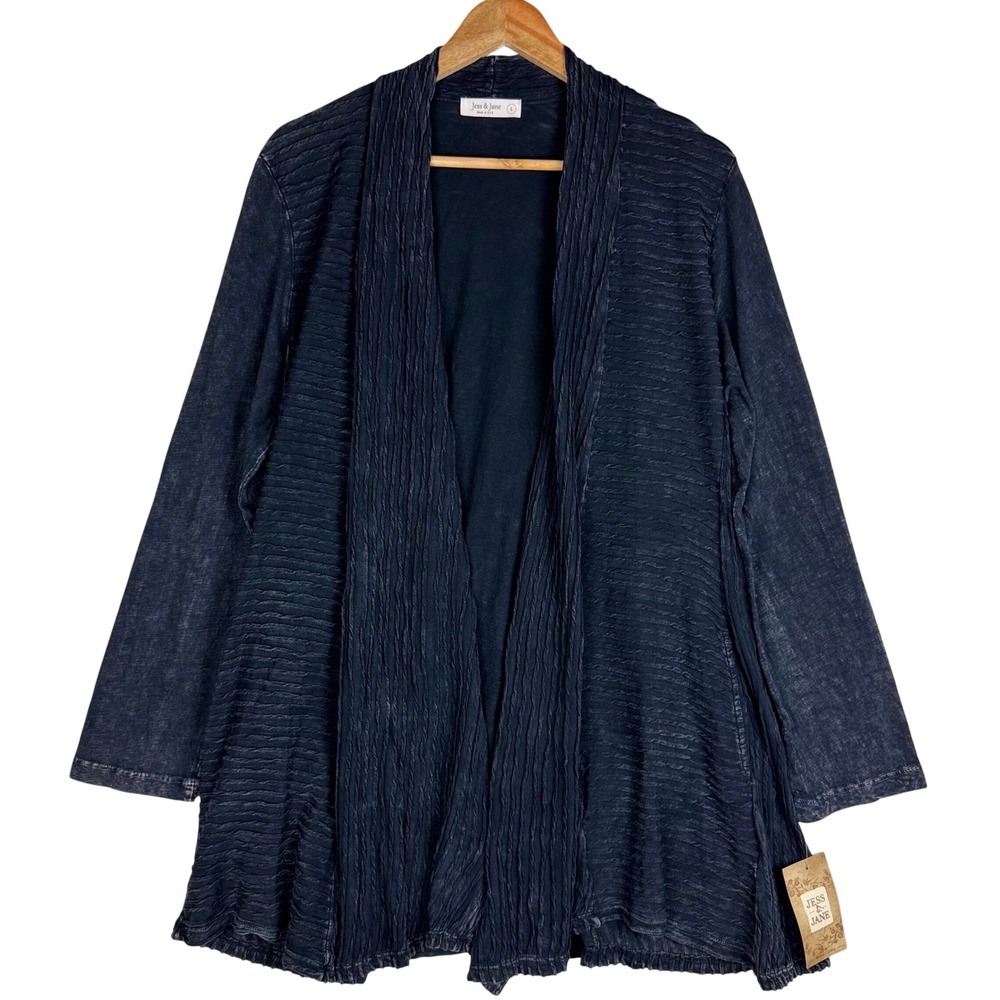 NWT Jess & Jane Cardigan Textured Mineral Wash Boho Women Large Black Whimsigoth